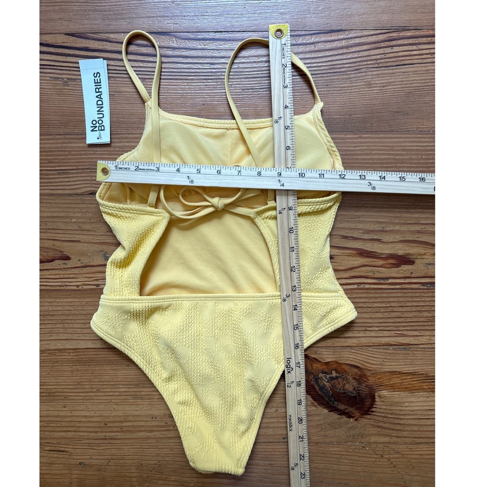No Boundaries One Piece Swimsuit Women Yellow Floral Textured High Leg SIZE XXS - Picture 5 of 6